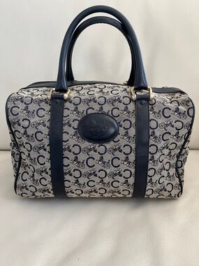 Celine Navy and Cream Signature Boston Bag / Satchel